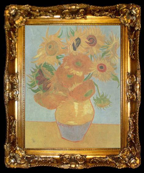 framed  Vincent Van Gogh Still life:vase with Twelve Sunflowers (nn04), ta009-2